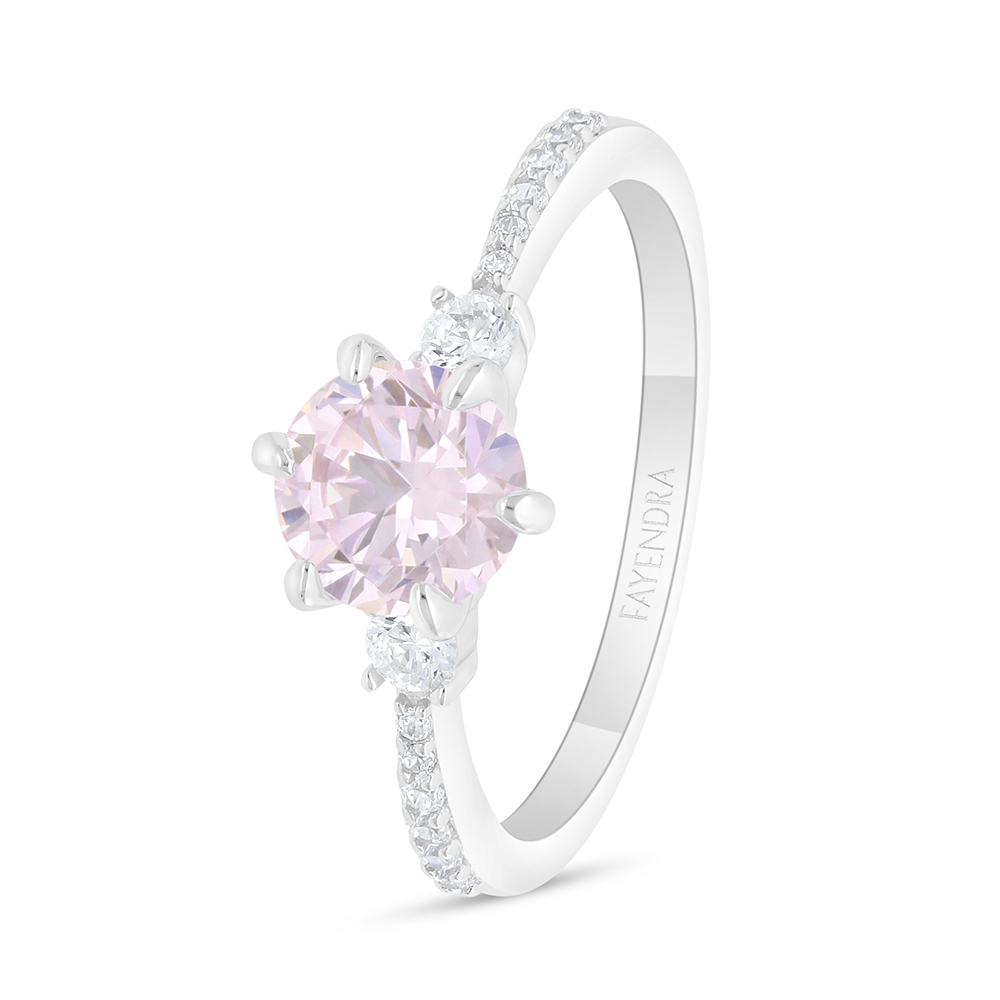 Sterling Silver 925 Ring Rhodium Plated Embedded With Pink Zircon And White Zircon