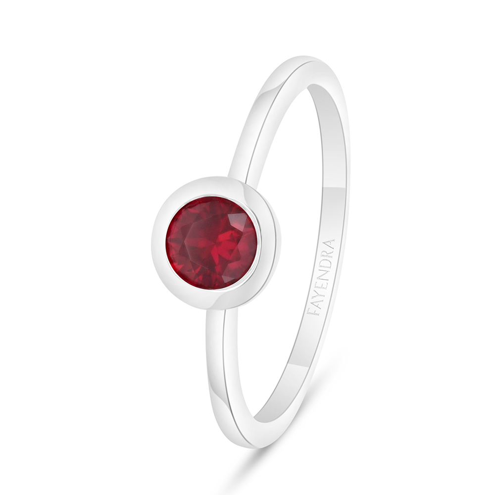 Sterling Silver 925 Ring Rhodium Plated Embedded With Ruby Corundum 