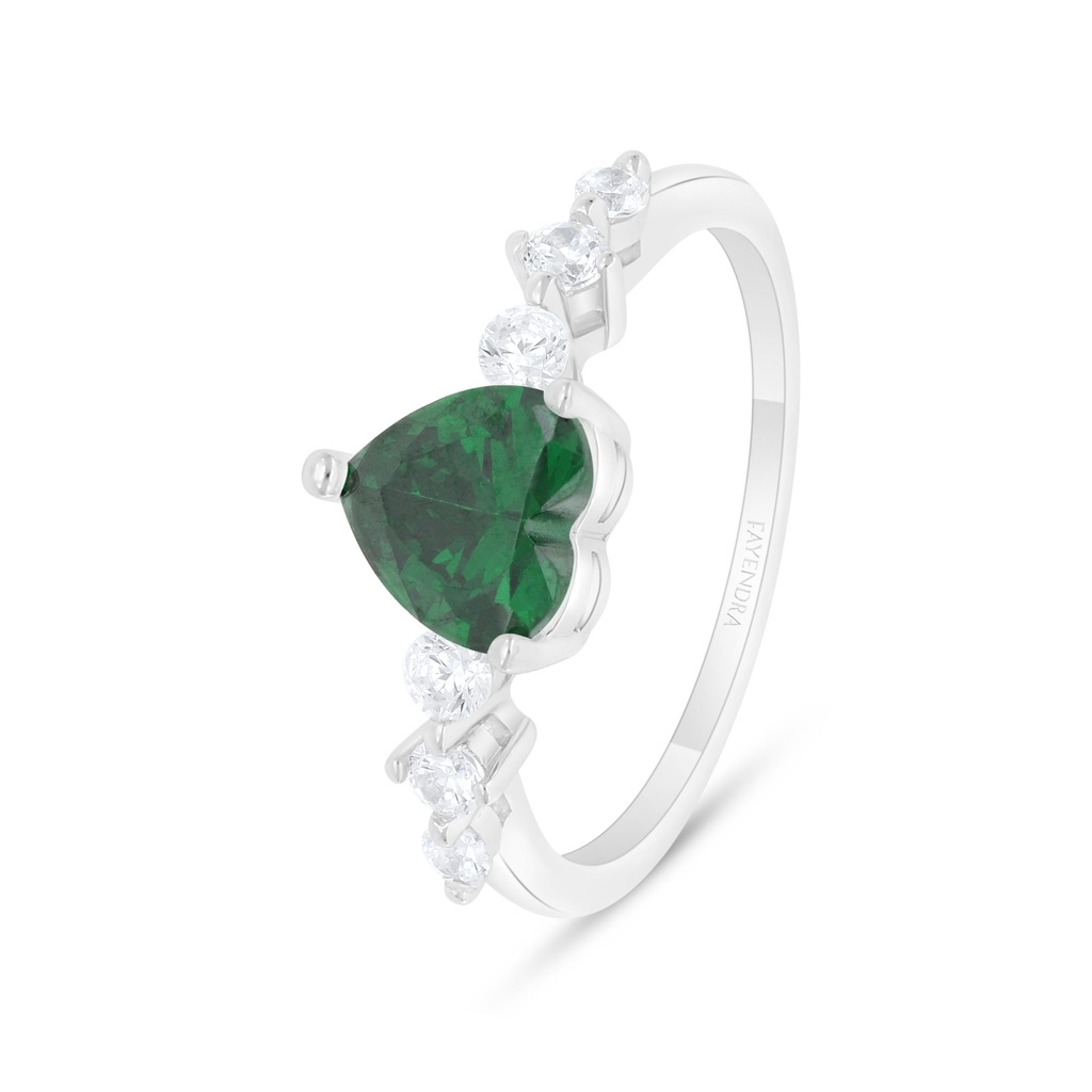 Sterling Silver 925 Ring Rhodium Plated Embedded With Emerald Zircon And White Zircon