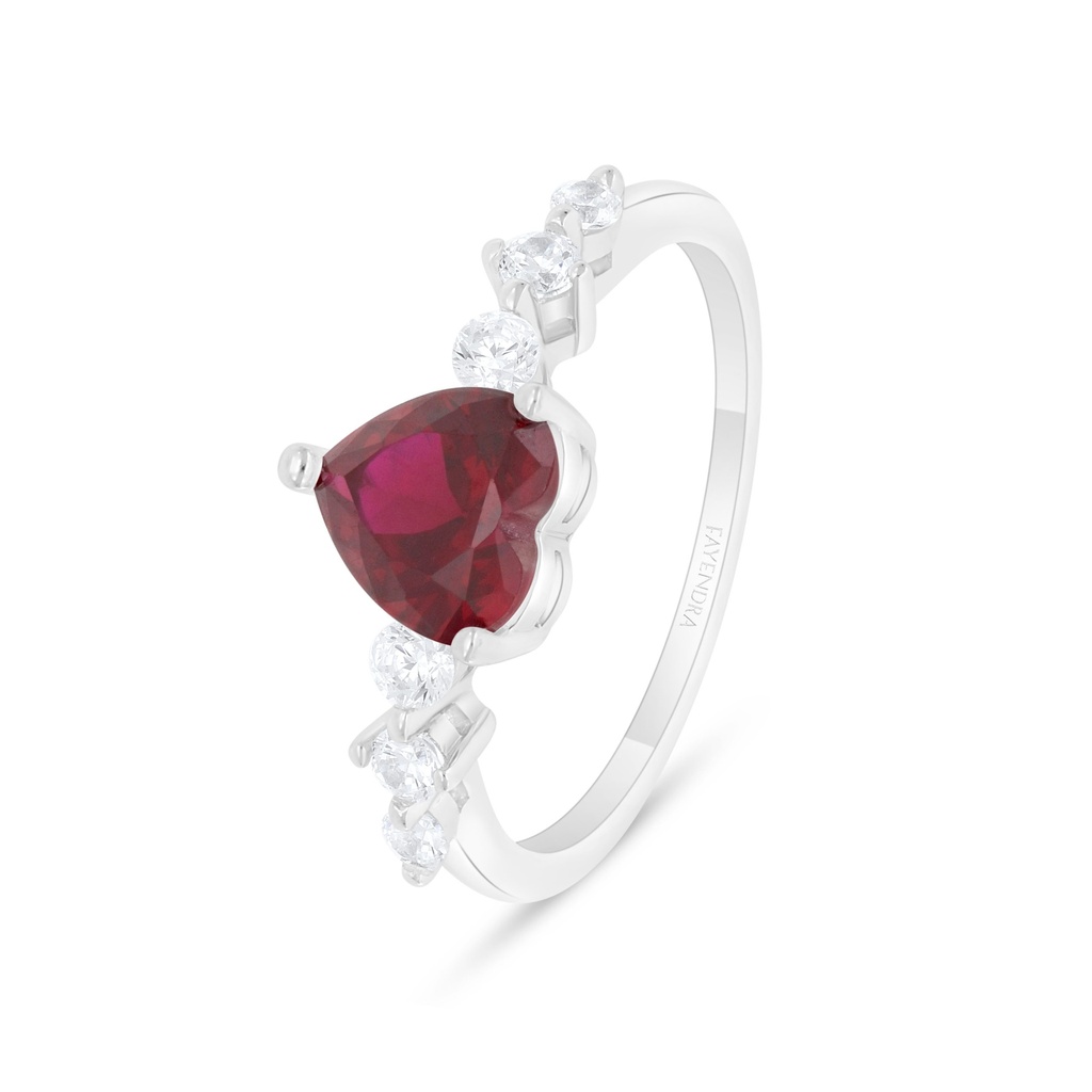 Sterling Silver 925 Ring Rhodium Plated Embedded With Ruby Corundum And White Zircon