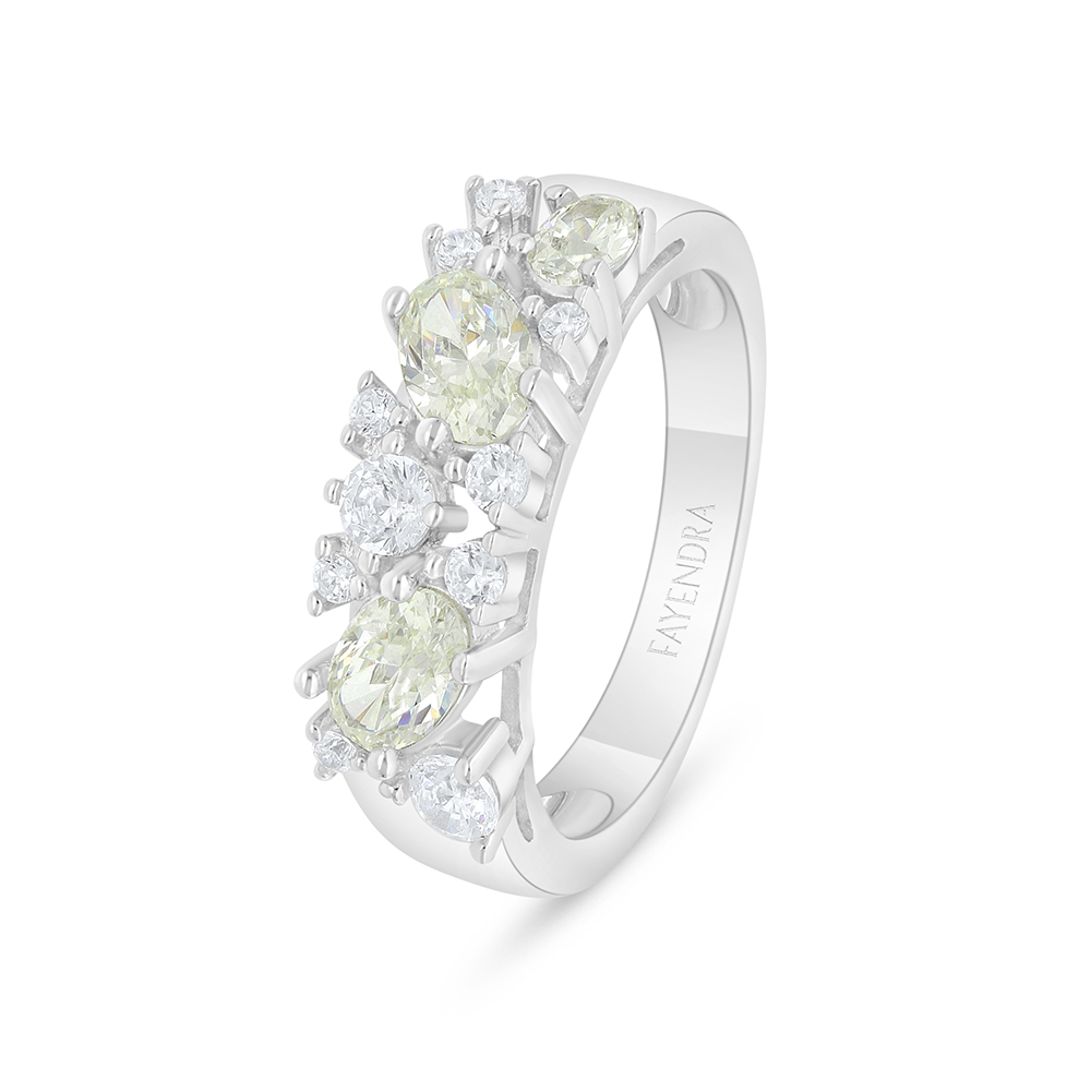 Sterling Silver 925 Ring Rhodium Plated  Embedded With Yellow Diamond And White Zircon