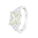 Sterling Silver 925 Ring Rhodium Plated  Embedded With Yellow Diamond And White Zircon