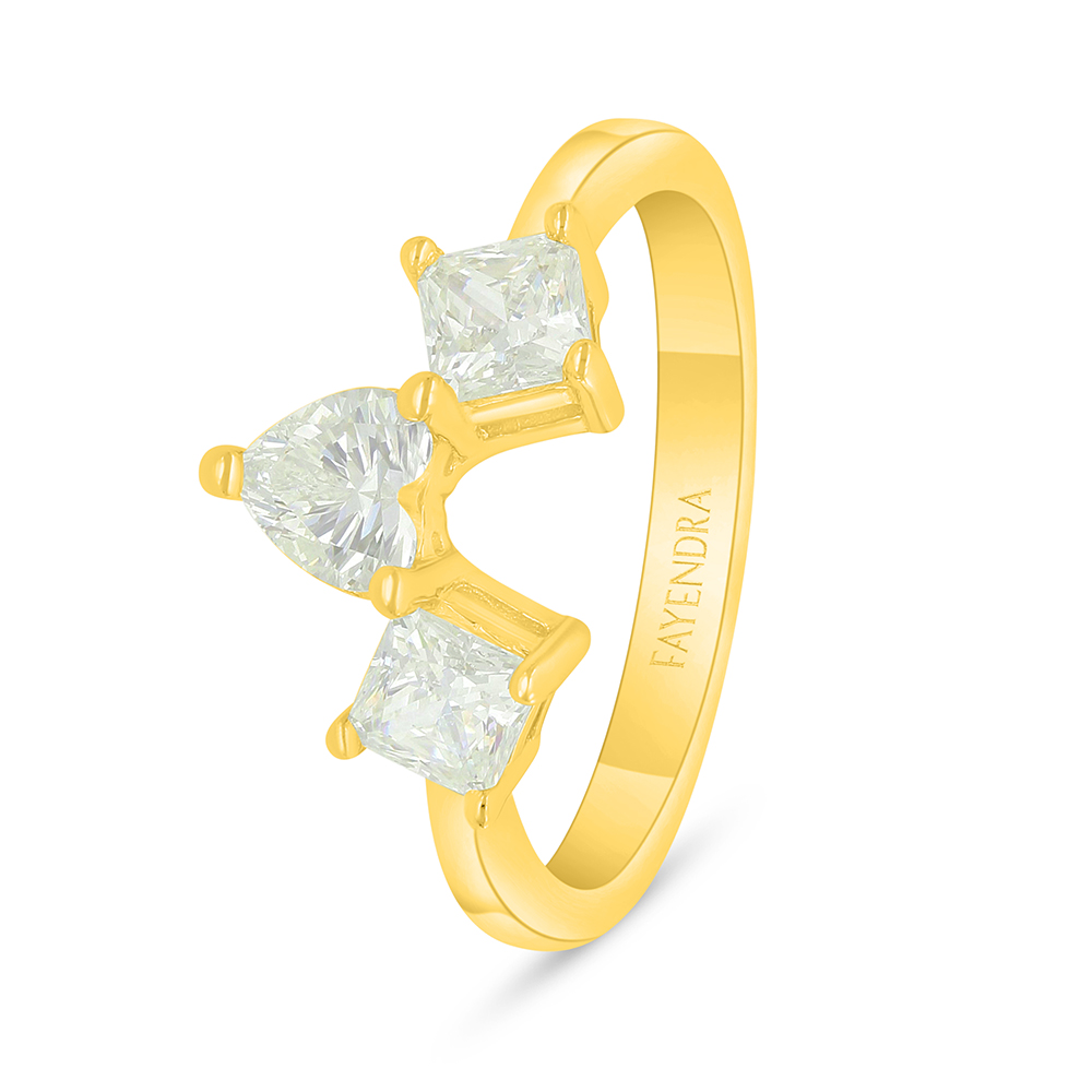 Sterling Silver 925 Ring Golden Plated  Embedded With Yellow Diamond 