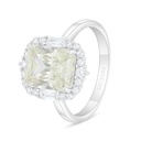 Sterling Silver 925 Ring Rhodium Plated  Embedded With Yellow Diamond And White Zircon