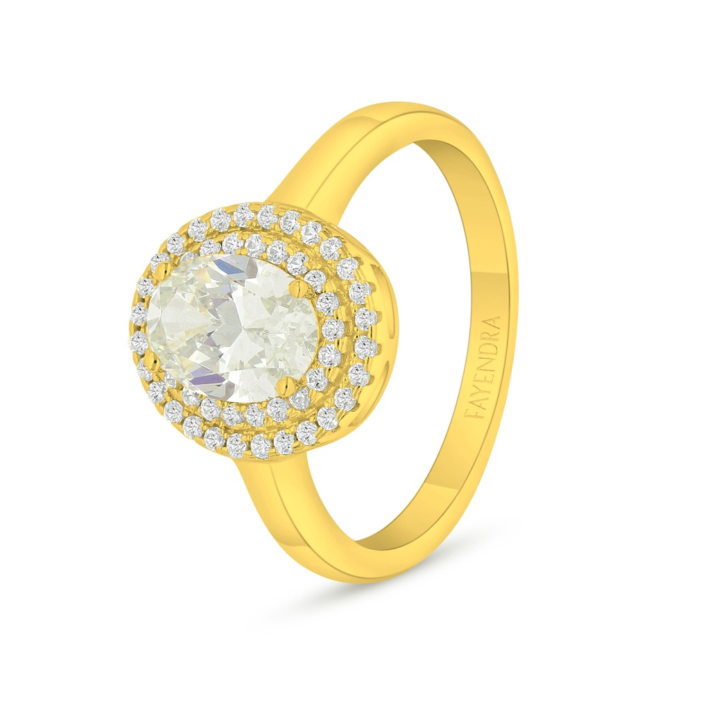 Sterling Silver 925 Ring Golden Plated  Embedded With Yellow Diamond And White Zircon