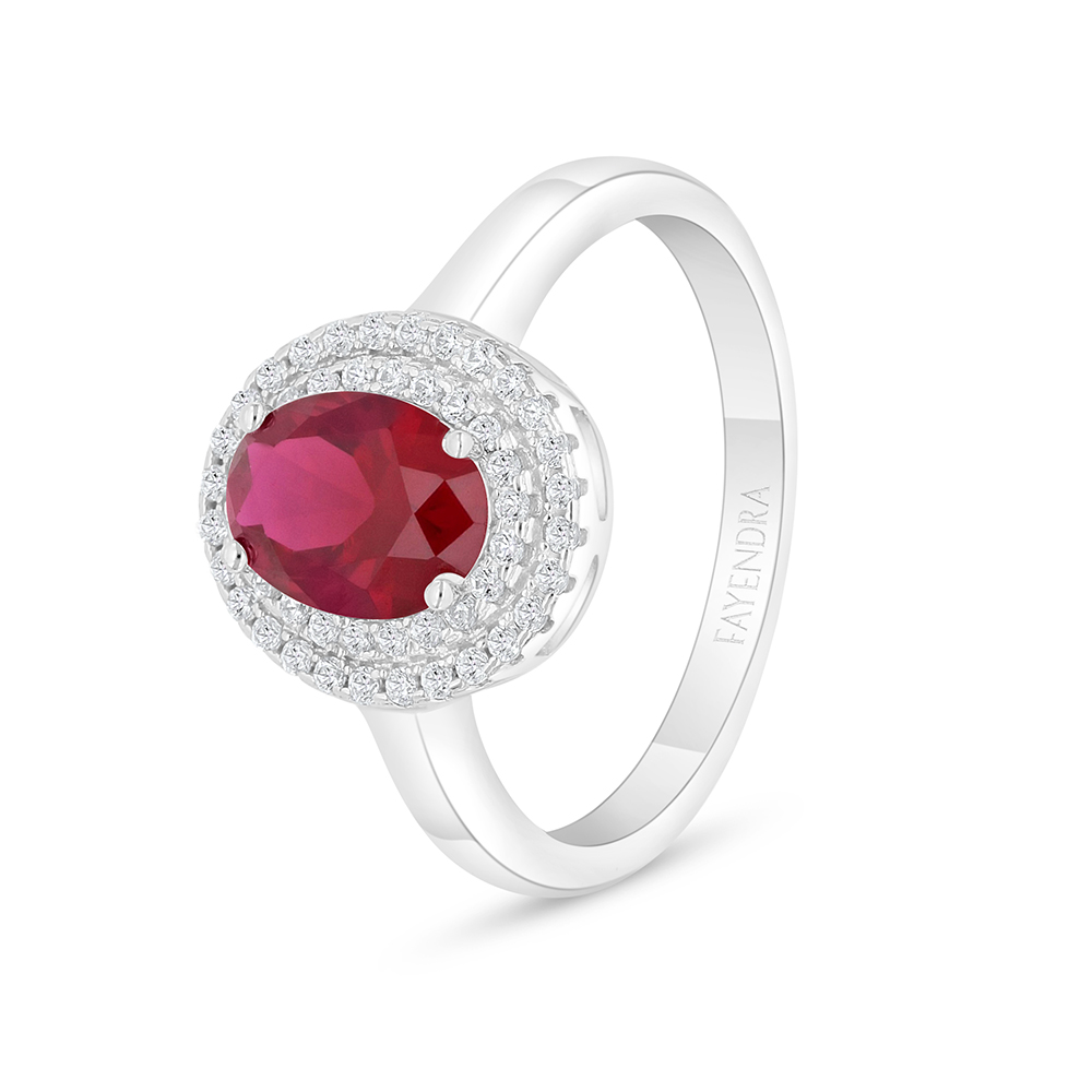 Sterling Silver 925 Ring Rhodium Plated Embedded With Ruby Corundum And White Zircon