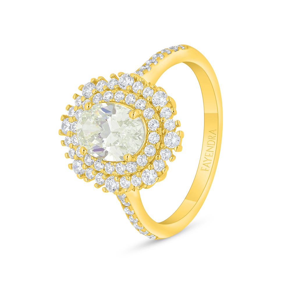 Sterling Silver 925 Ring Golden Plated  Embedded With Yellow Diamond And White Zircon