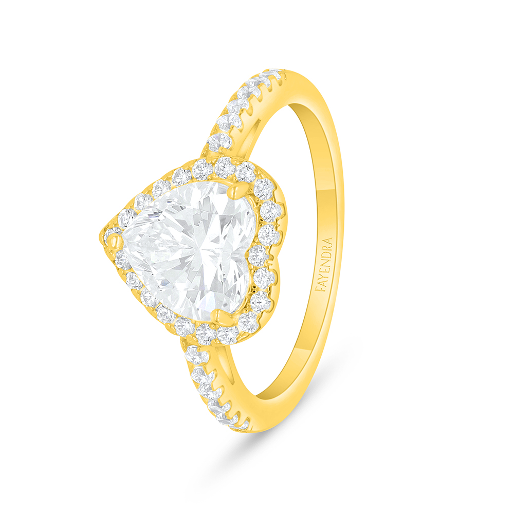 Sterling Silver 925 Ring Golden Plated Embedded With White Zircon