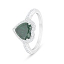 Sterling Silver 925 Ring Rhodium Plated Embedded With Emerald Zircon And White Zircon