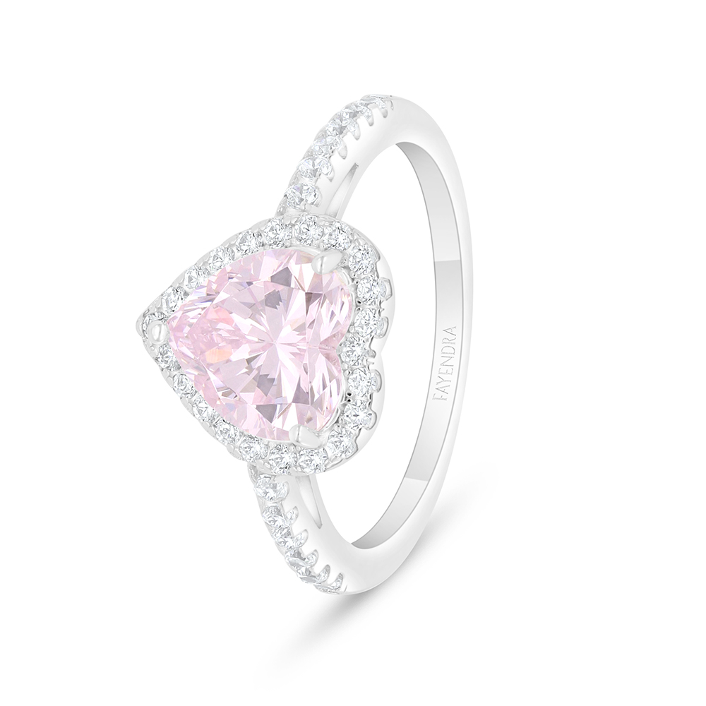 Sterling Silver 925 Ring Rhodium Plated Embedded With Pink Zircon And White Zircon