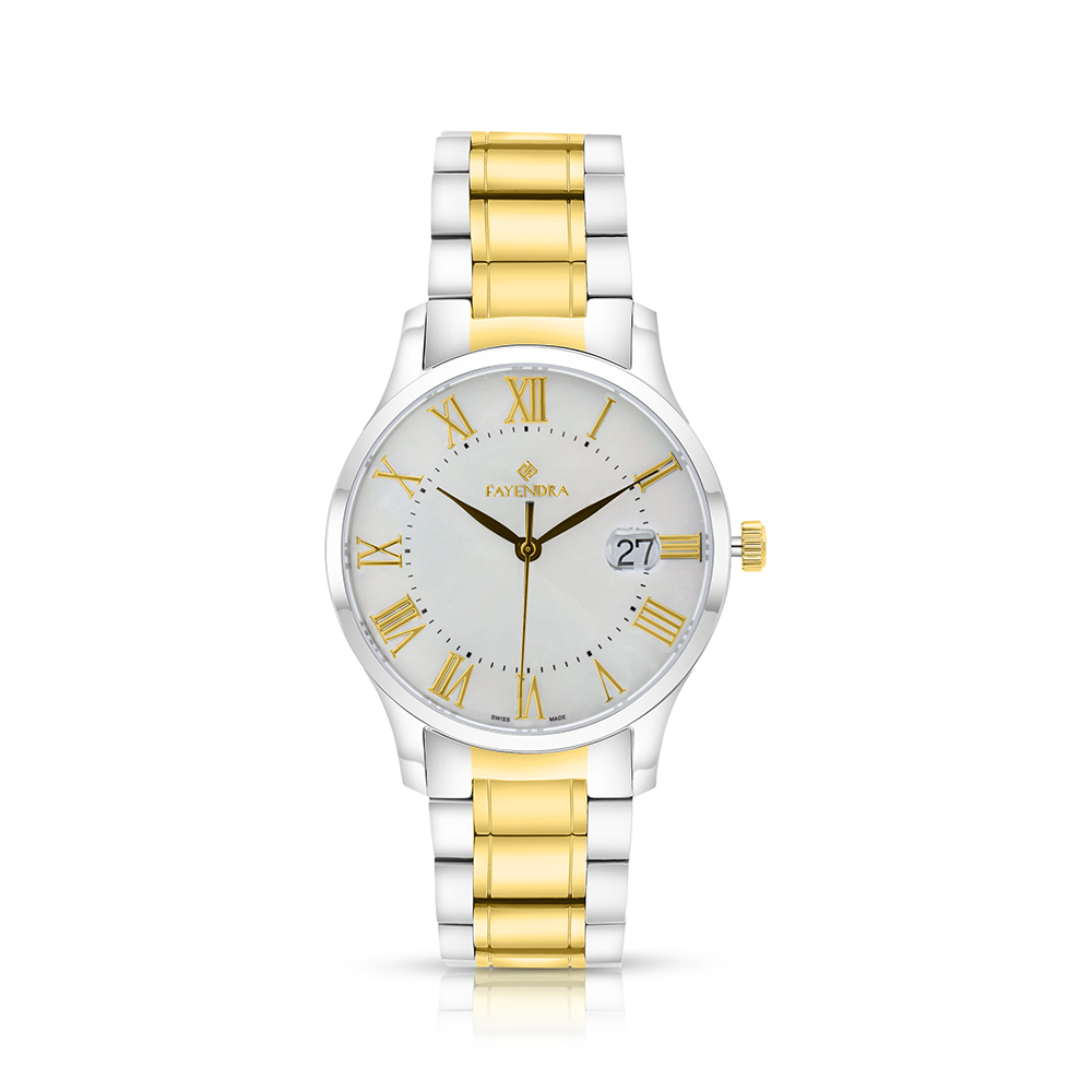 ساعة رجالي ستانلس ستيل عيار 316 بلون فضي و ذهبي WHITE DIAL