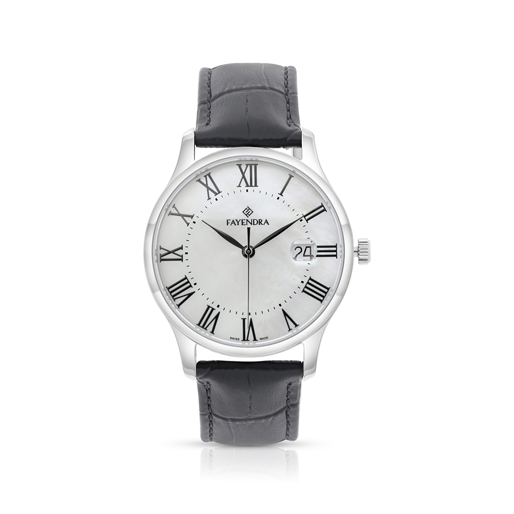 Stainless Steel 316 Watch Silver Color Embedded With Black Leather For Men - WHITE MOP DIAL