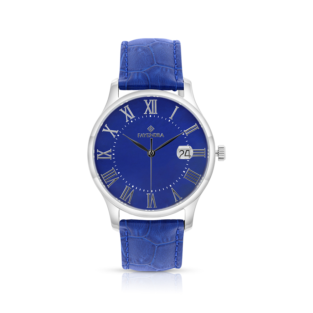 Stainless Steel 316 Watch Silver Color Embedded With Blue Leather For Men - BLUE MOP DIAL
