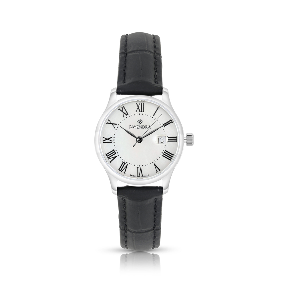 Stainless Steel 316 Watch Silver Color Embedded With Black Leather - WHITE MOP DIAL