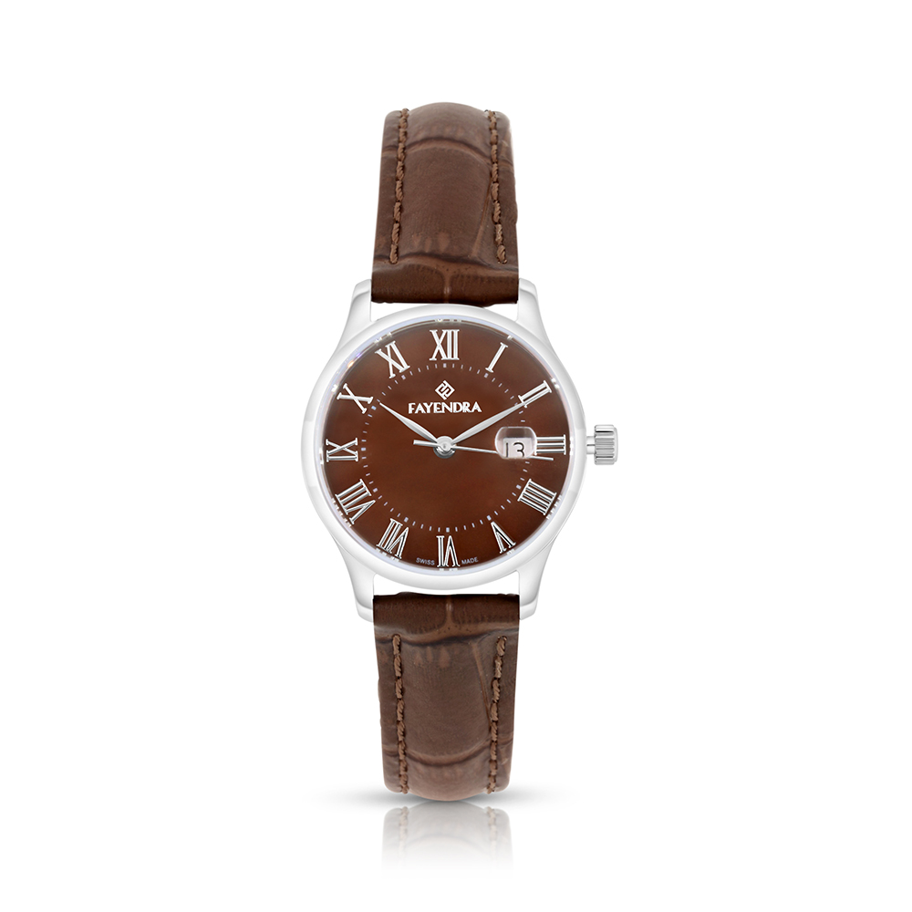 ساعة ستانلس ستيل عيار 316 بلون فضي جلد بني BROWN DIAL