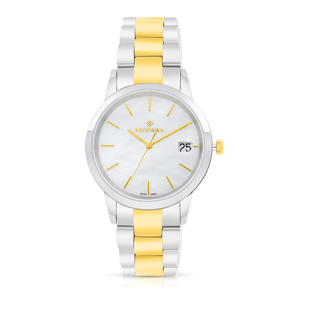 ساعة ستانلس ستيل عيار 316 بلون فضي و ذهبي WHITE DIAL