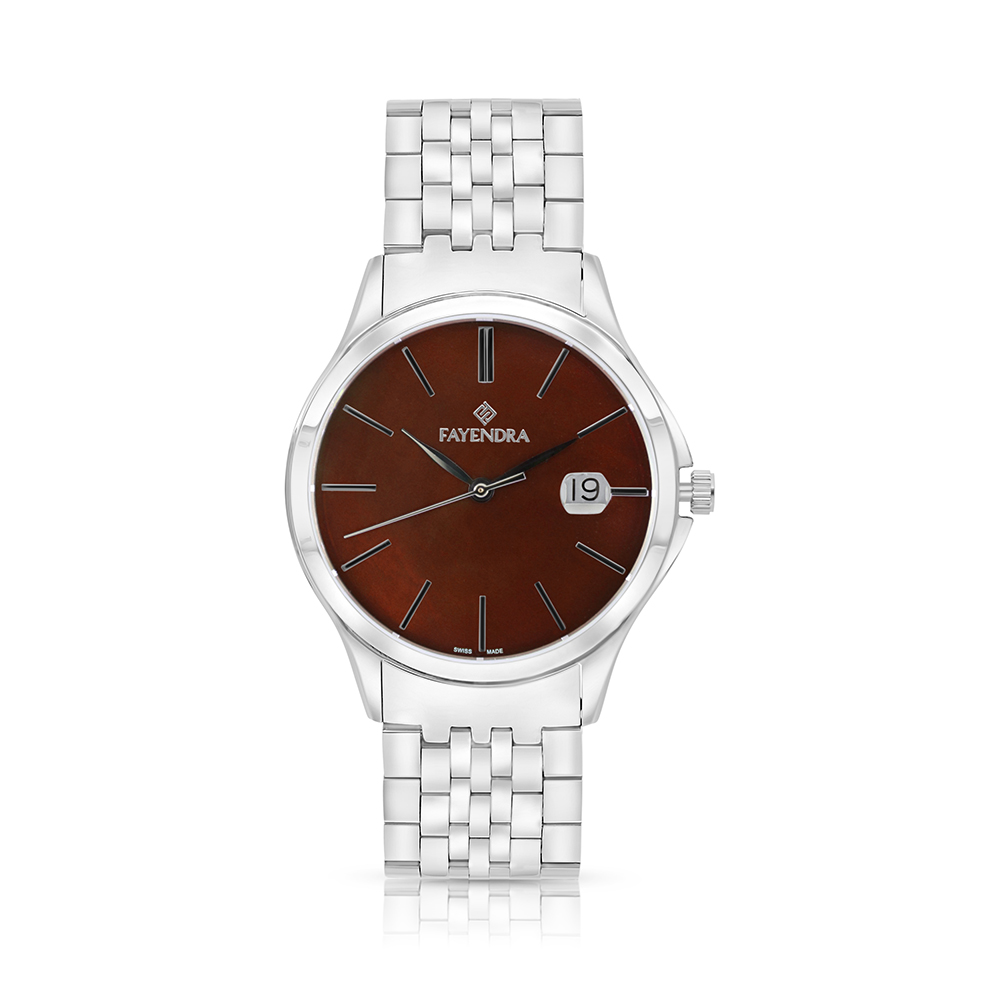 ساعة رجالي ستانلس ستيل عيار 316 بلون فضي BROWN DIAL