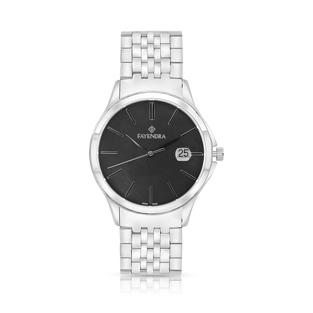 Stainless Steel 316 Watch Silver Color For Men - BLACK MOP DIAL