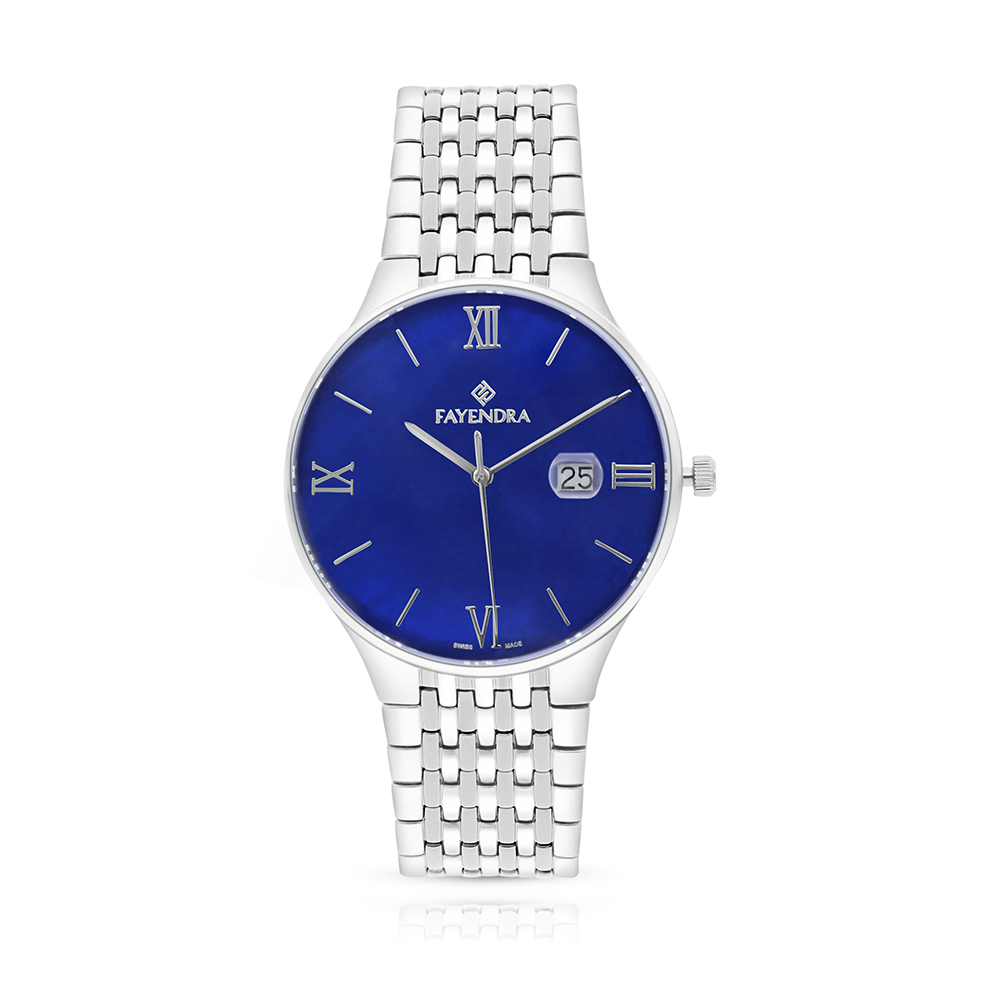 ساعة رجالي ستانلس ستيل عيار 316 بلون فضي BLUE DIAL