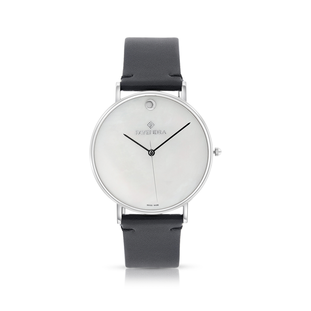 ساعة رجالي ستانلس ستيل عيار 316 بلون فضي جلد اسود WHITE DIAL