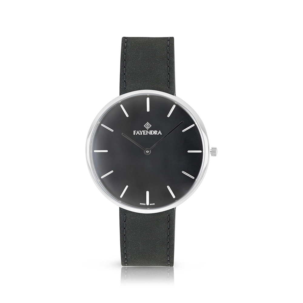 Stainless Steel 316 Watch Silver Color Embedded With Black Leather For Men - BLACK MOP DIAL