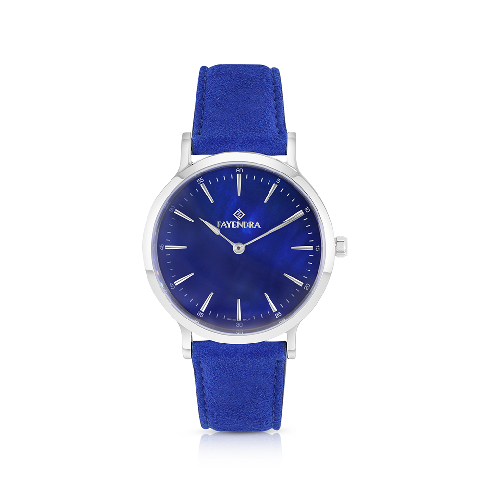 Stainless Steel 316 Watch Silver Color Embedded With Blue Leather For Men - BLUE MOP DIAL