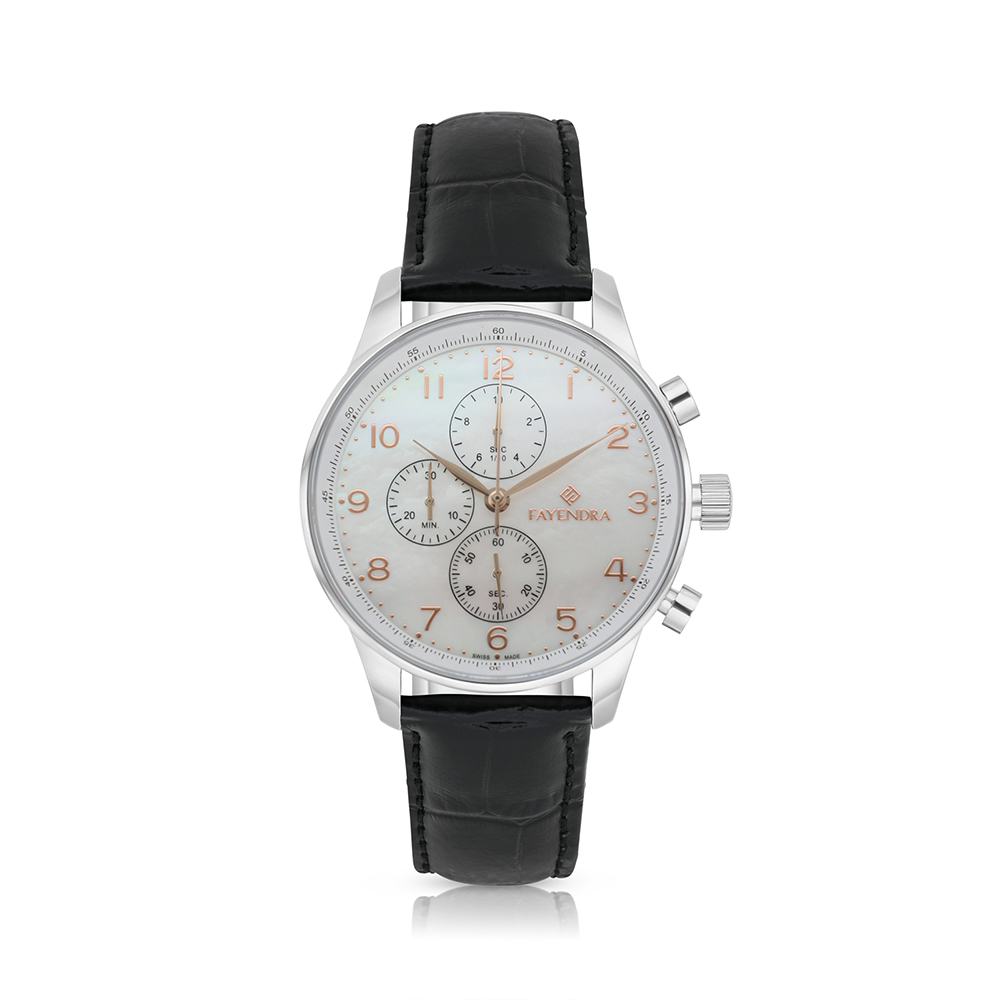 Stainless Steel 316 Watch Silver Color Embedded With Black Leather For Men - WHITE MOP DIAL