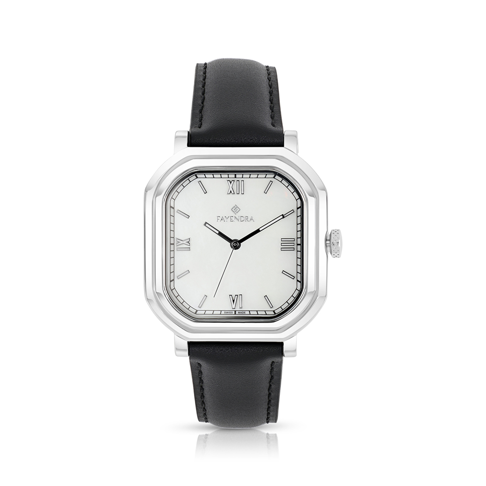 Stainless Steel 316 Watch Silver Color Embedded With Black Leather For Men - WHITE MOP DIAL