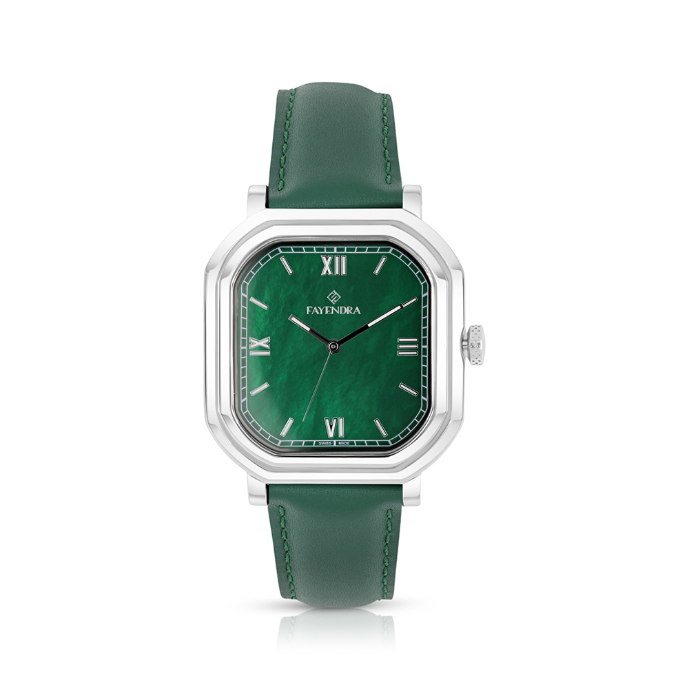 Stainless Steel 316 Watch Silver Color Embedded With Green Leather For Men - GREEN MOP DIAL