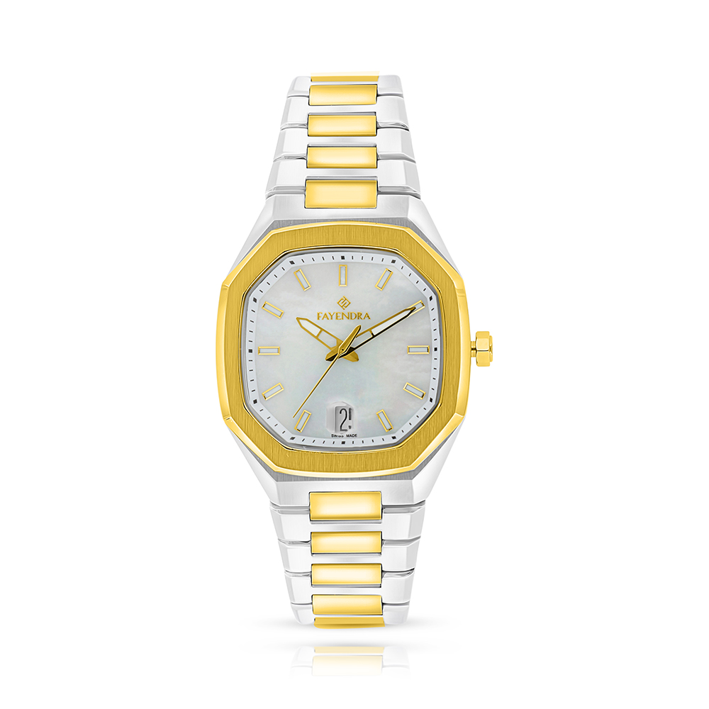 ساعة رجالي ستانلس ستيل عيار 316 بلون فضي و ذهبي WHITE DIAL