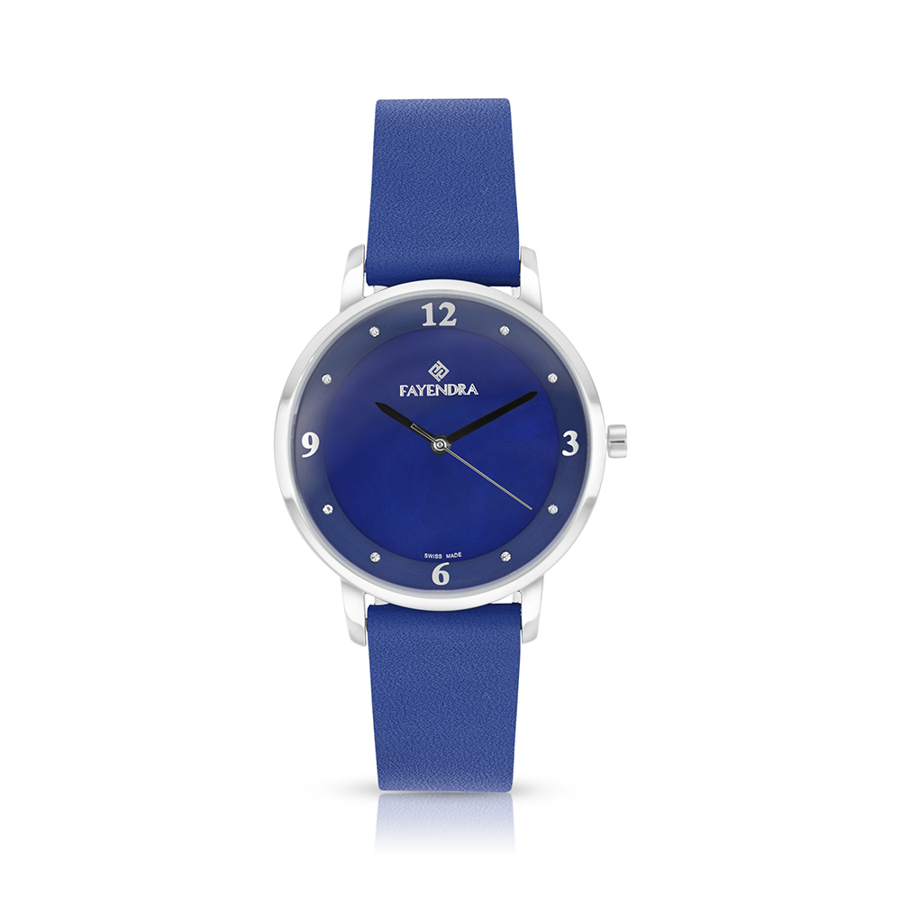 ساعة ستانلس ستيل عيار 316 بلون فضي جلد أزرق BLUE DIAL