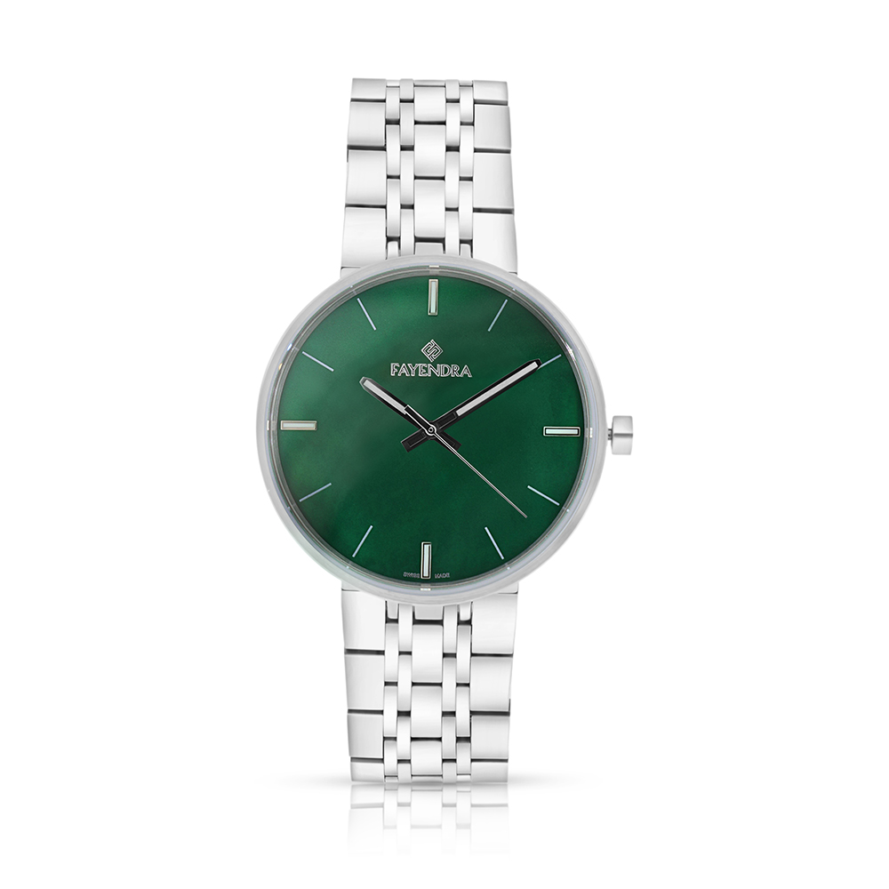 ساعة رجالي ستانلس ستيل عيار 316 بلون فضي GREEN DIAL