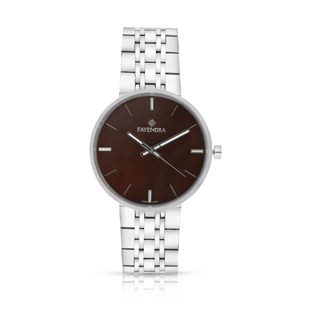 ساعة رجالي ستانلس ستيل عيار 316 بلون فضي BROWN DIAL