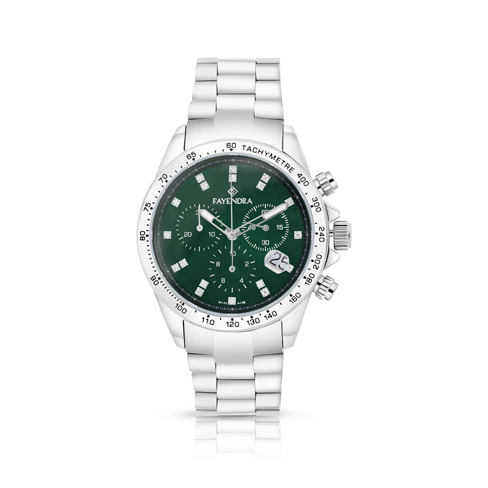 ساعة ستانلس ستيل عيار 316 بلون فضي GREEN DIAL