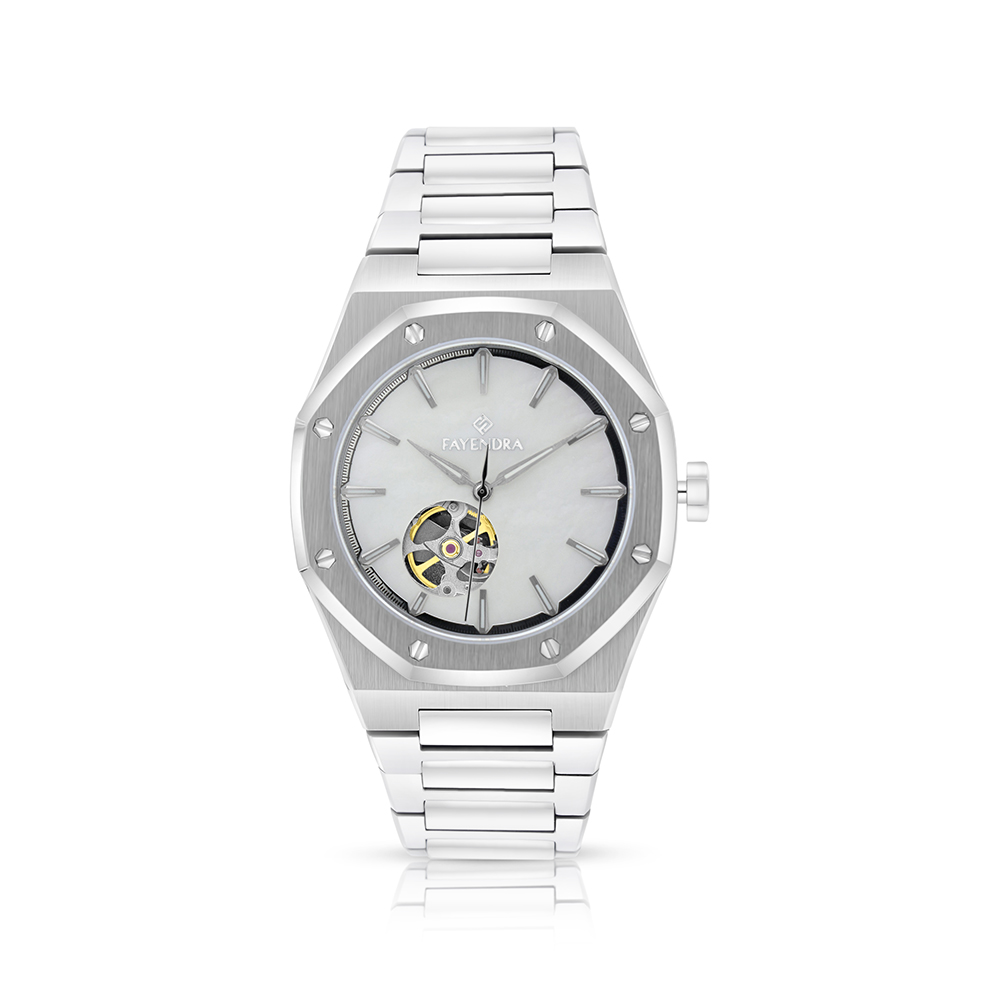 ساعة رجالي ستانلس ستيل عيار 316 بلون فضي WHITE DIAL