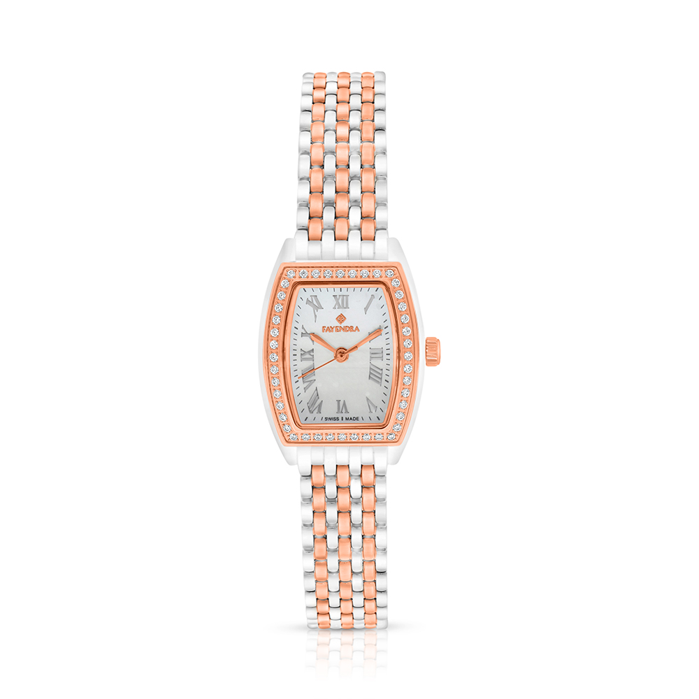 Stainless Steel 316L Watch Silver And Rose Golden Color With White Zircon - white MOP dial 