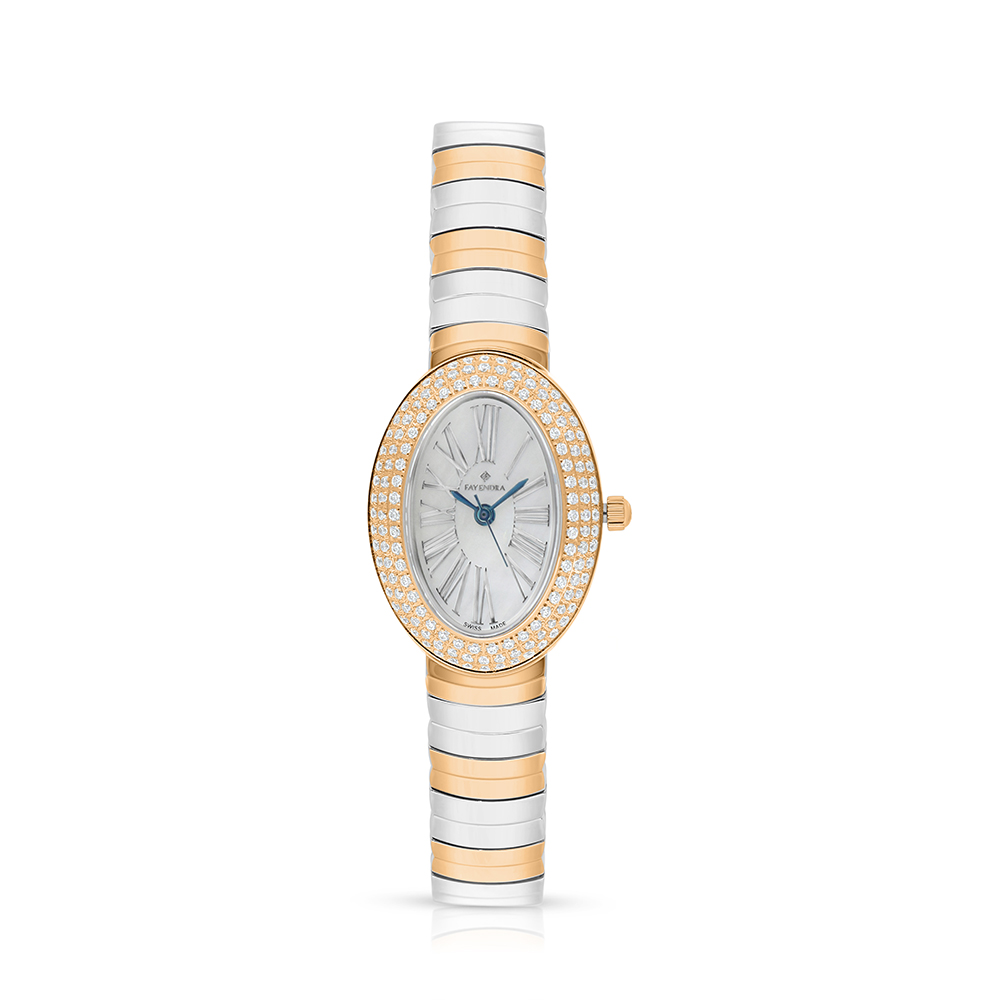 Stainless Steel 316L Watch Silver And Rose Golden Color Embedded With White Zircon - white MOP dial 