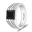 Sterling Silver 925 Ring Rhodium And Black Plated Embedded With Black Spinal For Men