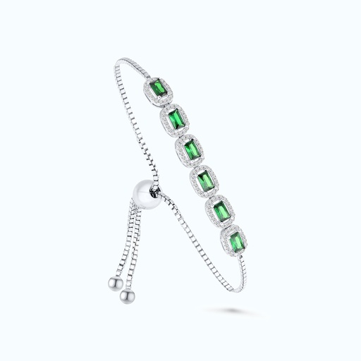[BRC01EMR00WCZA589] Sterling Silver 925 Bracelet Rhodium Plated Emerald