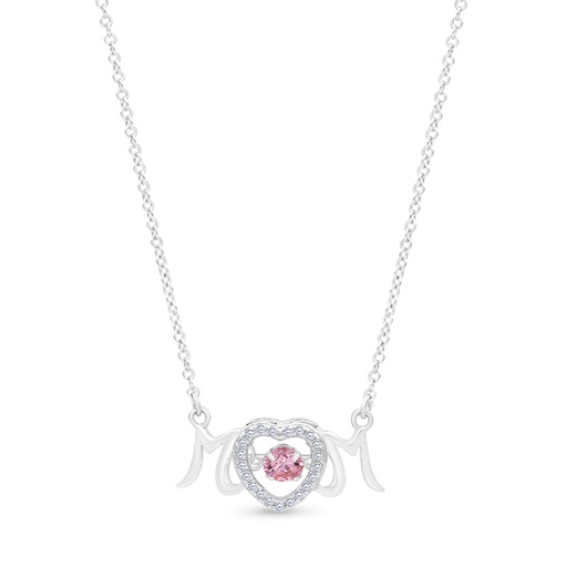 [PND01RUB00WCZA432] Sterling Silver 925 Necklace Rhodium Plated Embedded With Ruby Corundum And White CZ