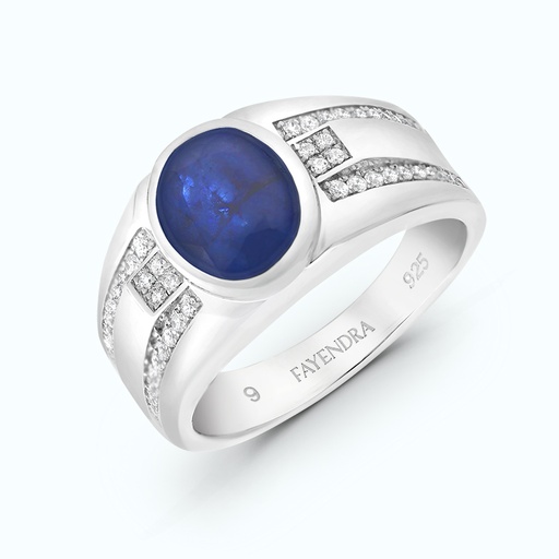 Sterling silver 925 Men Ring rhodium plated Natural Sapphire