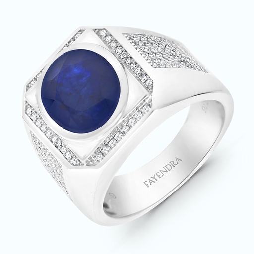 Sterling silver 925 Men Ring rhodium plated Natural Sapphire