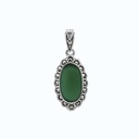 Sterling Silver 925 Pendant Natural Green Agate Marcasite Stones