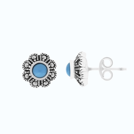 [EAR04MAR00TRQA196] Sterling Silver 925 Earring Natural Processed Turquoise Marcasite Stones
