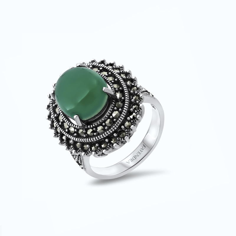 Sterling silver large Emerald green faceted agate outlet ring