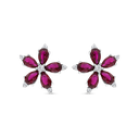 Sterling Silver 925 Earring Rhodium Plated Ruby Corundum