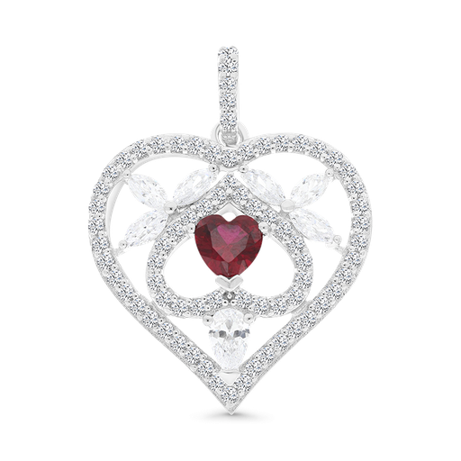 [PND01RUB00WCZA364] Sterling Silver 925 Pendant Rhodium Plated Ruby Corundum