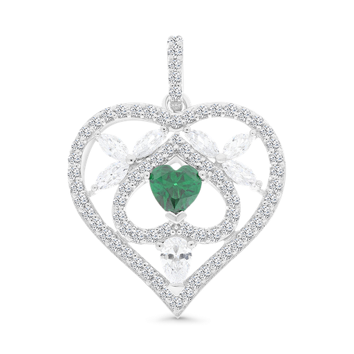 [PND01EMR00WCZA364] Sterling Silver 925 Pendant Rhodium Plated Embedded With Emerald