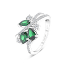 Sterling Silver 925 Ring Rhodium Plated Embedded With Emerald