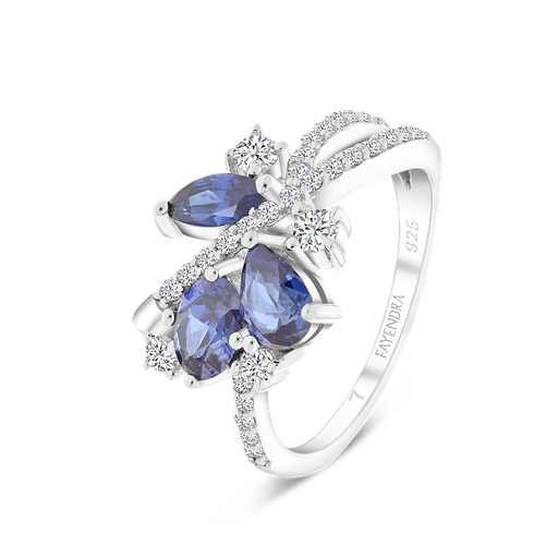 Sterling Silver 925 Ring Rhodium Plated Embedded With Tanzanite